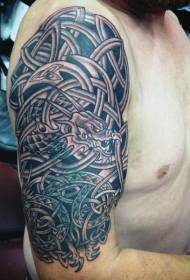 Big arm fantasy styl černé šedé keltský drak tetování vzor