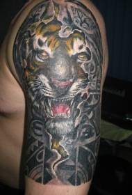 Big arm colored tiger avatar tattoo pattern