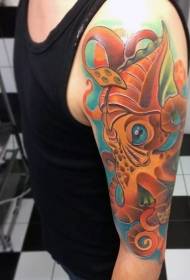 Patrón de tatuaxe de polbo malvado de debuxos animados colorido