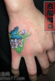 Beauty hand back color butterfly floral tattoo pattern