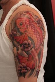 Eine halbe Farbe Koi Fisch mit Blumen Tattoo-Muster