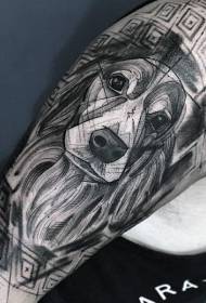 Big black line dog head avatar tattoo pattern