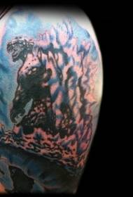 Patrón de tatuaje de monstruo Godzilla de dibujos animados de brazo grande