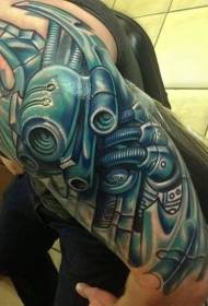 Patró de tatuatge mecànic de color blau gran