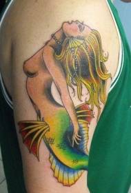 Immagine tatuaggio spalla sirena vecchia scuola colore