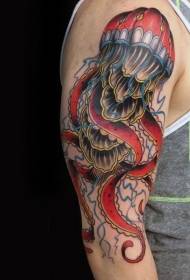 Patrón de tatuaxe de medusas en cor moi realista con brazos