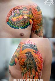 Consiglia un modello di tatuaggio a mezza teschio da cartone animato di personalità