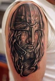 Peties rudas vikingo kario personažo portretas tatuiruotės paveikslėlis