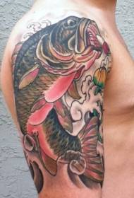 Nagy kar ázsiai stílusú design színes tintahal és virág tetoválás minta