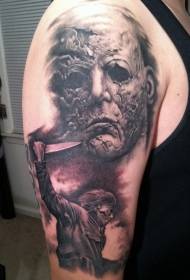 Shoulder realistic horror Michael Myers character tattoo