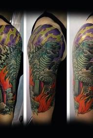 Рука барвисті Godzilla розорення місто татуювання візерунок
