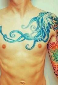 男性半甲章魚色紋身圖案