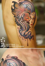 Супер чароўная малюнак татуіроўкі жанчыны-акварэлі залатой рыбкі