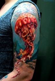 Patrón realista de tatuaxe de medusas en cor de ombreiro