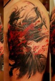 Böyük qol yapon samuray döyüşü bədən naxışına boyanmışdır