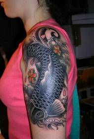 Fată mare braț model negru tatuaj pește koi