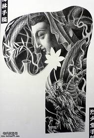 A half-bow Guanyin dragon tattoo pattern