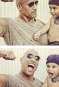 Cute children and Dow Johnson, u mudellu di tatuatu di totem mità di pesu