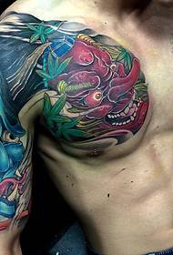 Men's unusual eye-catching half-length tattoo