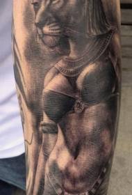 Arm gray washed style Egyptian goddess tattoo pattern
