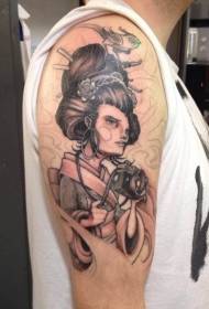 Modello di tatuaggio geisha giapponese vento illustrazione della spalla