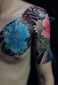 Splendido motivo colorato con fiori di mezza peonia