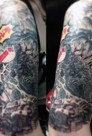 Великолепно нарисованный злой узор татуировки Годзиллы