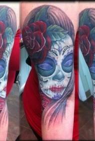 Arm meksikolainen perinteinen naisten muotokuva värikäs tatuointi malli