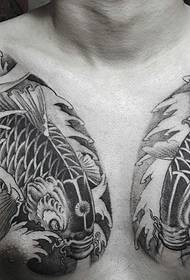 Dvostruki crno-bijeli uzorak tetovaže lignje prepun osobnosti