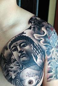 Swarte en wite Half Armor Tattoo Picture of Buddha and Devil