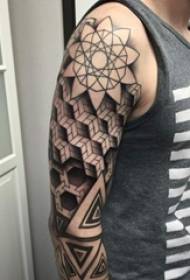 Črne geometrijske črte Tattoo Sting Nasveti Flower Arms Polovični oklep Tattoo Moški Dominirajoči Tattoo Vzorec