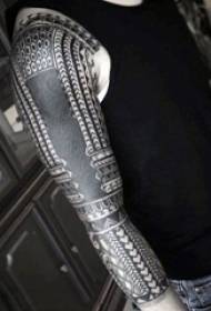 Boy domineering black and white flower arm tattoo pattern