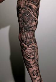 Flower arm lion rose tattoo pattern