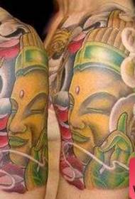 Motivo del tatuaggio a mezzo arco: modello di tatuaggio a forma di calamaro testa di Buddha a metà arco di colore