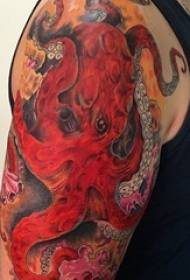 Boys arm painted watercolor sketch creative octopus flower arm tattoo picture