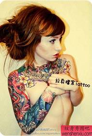 boja europski i američki cvjetni krak tetovaža djevojka tetovaža djela tetovaža 88598-cvijet ruka paunova tetovaža posao tetovaža