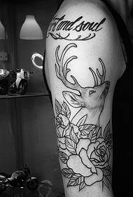 Fawn en les flors i la imatge del tatuatge del braç de flors en anglès