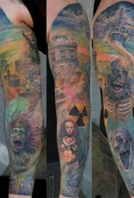 Blomme armkleur volledige stel tatoeëermerke vir horror-tema