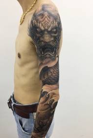 Personalidade patrón de tatuaje de brazo de dragón de disco gris gris negro