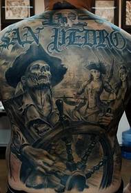 Flower arm man full back lettering skull pirate tattoo picture