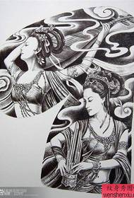 Un bellissimo e bellissimo pezzo di Dunhuang Feitian Half Man Tattoo Manuscript Pattern
