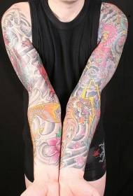 Male hands flower arm painted squid tiger flower tattoo pattern