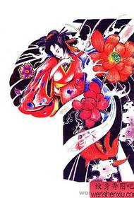 نمط الوشم اليابانية ، النمط الياباني ، الجمال التقليدي ، نصف المخبوزات ، وشم اللوتس ، صورة نمط المخطوطة