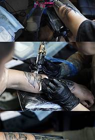 mechanical flower arm tattoo scene