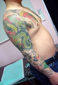 Patrón de tatuaje de dragón japonés japonés medio brazo de flores para hombres