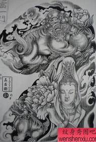 O jumătate de model de tatuaj: Jumătate de fiară sacră Guanyin model de tatuaj de leu Tang