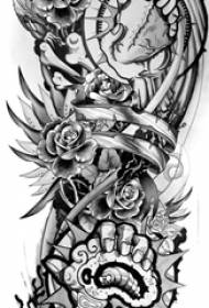 Escriptura de dibuix negre d’equips dominants creatius i tatuatge de flors