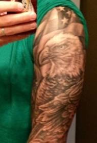 Ysmụ nwoke Arms na Black Grey Sketch Sting Tips Creative Eagle Flower Arm Tattoo Picture