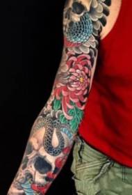 Il vecchio tatuaggio tradizionale del braccio del fiore della peonia di stile giapponese funziona il modello 9