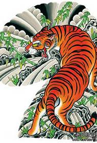 Japonų tradicinis senas klasikinis tradicinis pusiau pečių tigro tatuiruotės rankraštinio modelio paveikslas